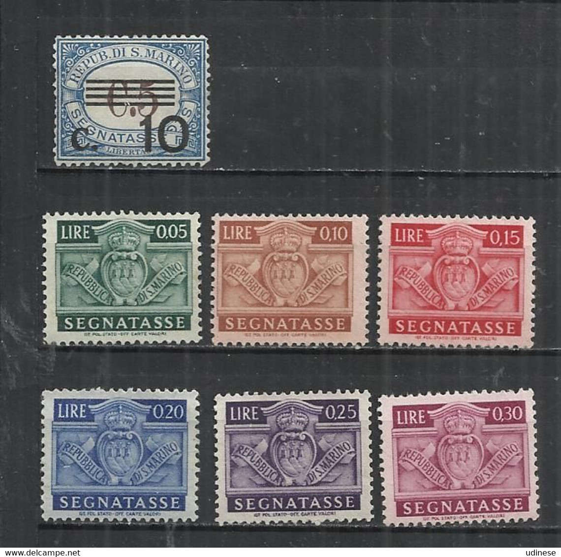 SAN MARUNO 1938-1945 - POSTAGE DUE - LOT OF 7 DIFFERENT - UNUSED WITHOUT GUM - Timbres-taxe