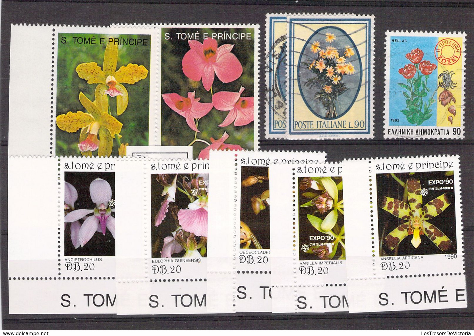 Lot De Timbres Thème Fleurs Orchidées -  S Tomé E Principe - Cuba - Indonésie Etc. - Orchidées