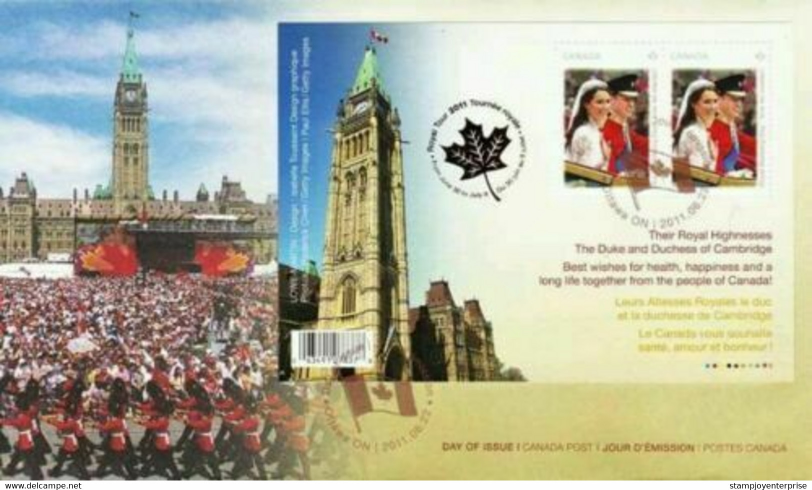 Canada Royal Wedding Day 2011 William And Kate (miniature FDC Parliament) - Lettres & Documents