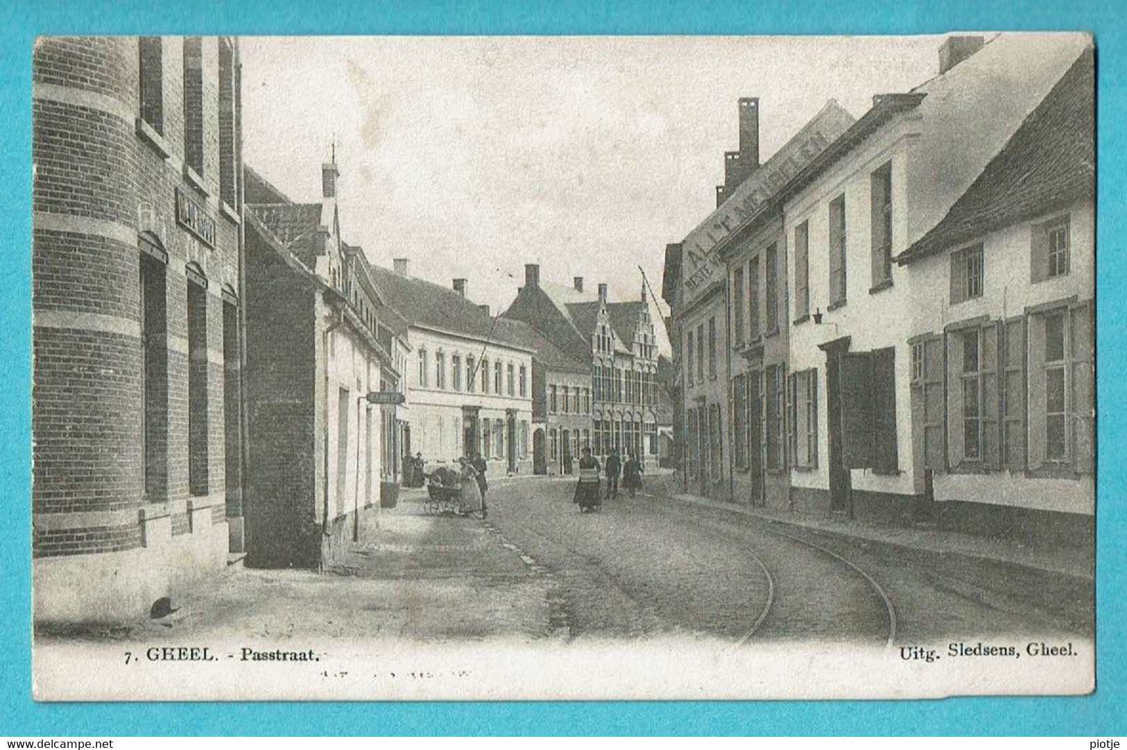 * Geel - Gheel (Antwerpen - Anvers) * (Uitg Sledens, Nr 7) Passtraat, Tramway, Animée, Landeau, Barbier Coiffeur, Old - Geel