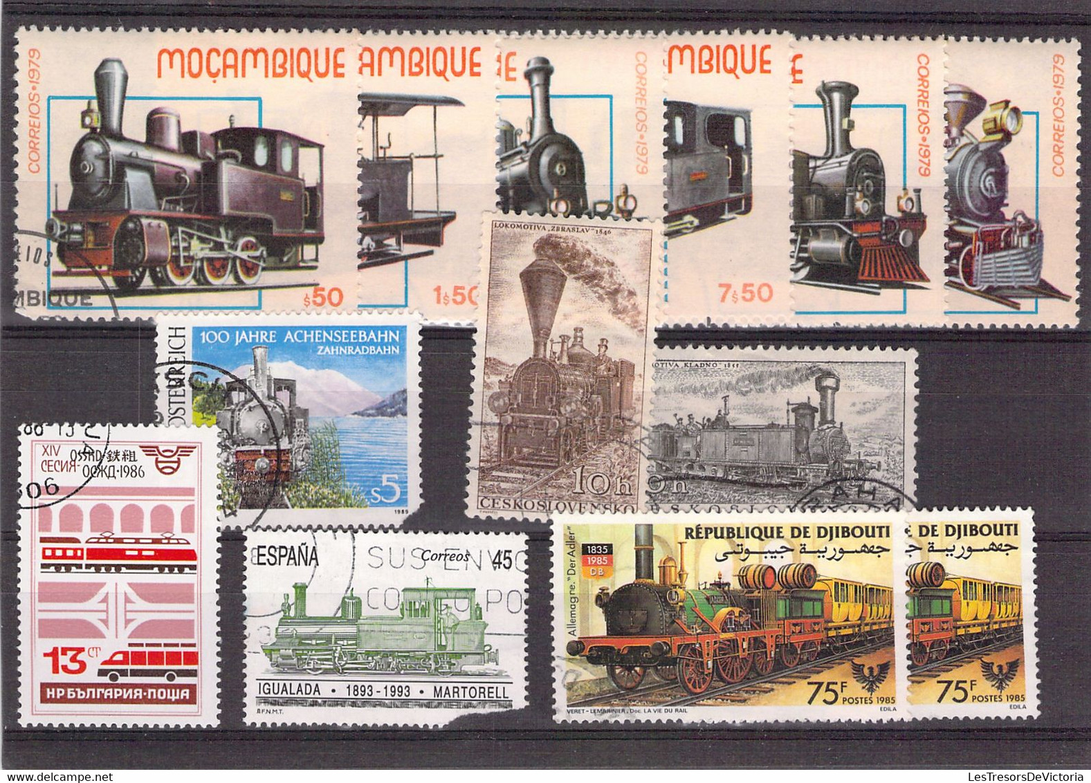 Lot De Timbres Thème Train -  S Tome E Principe - Espagne - Djibouti Etc. - Trains