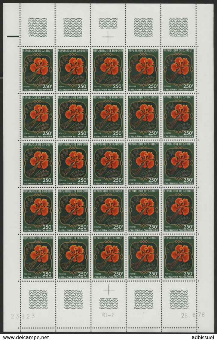 DJIBOUTI N° 485 COTE 180 € FEUILLE COMPLETE DE 25 Ex. MNH ** FLEURS FLOWER CAESALPINIA PULCHERRIMA FLAMBOYANT. TB - Dschibuti (1977-...)