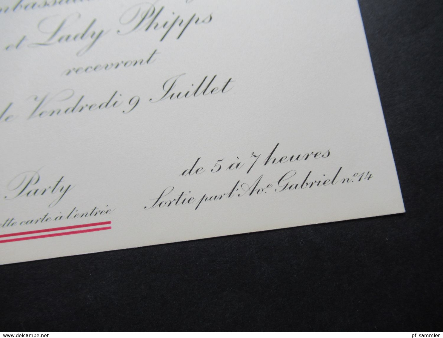 1937 Einladungskarte Botschafter Ambassadeur D'Angleterre Et Lady Phipps Garden Party Für Baron Brincard - Historische Dokumente