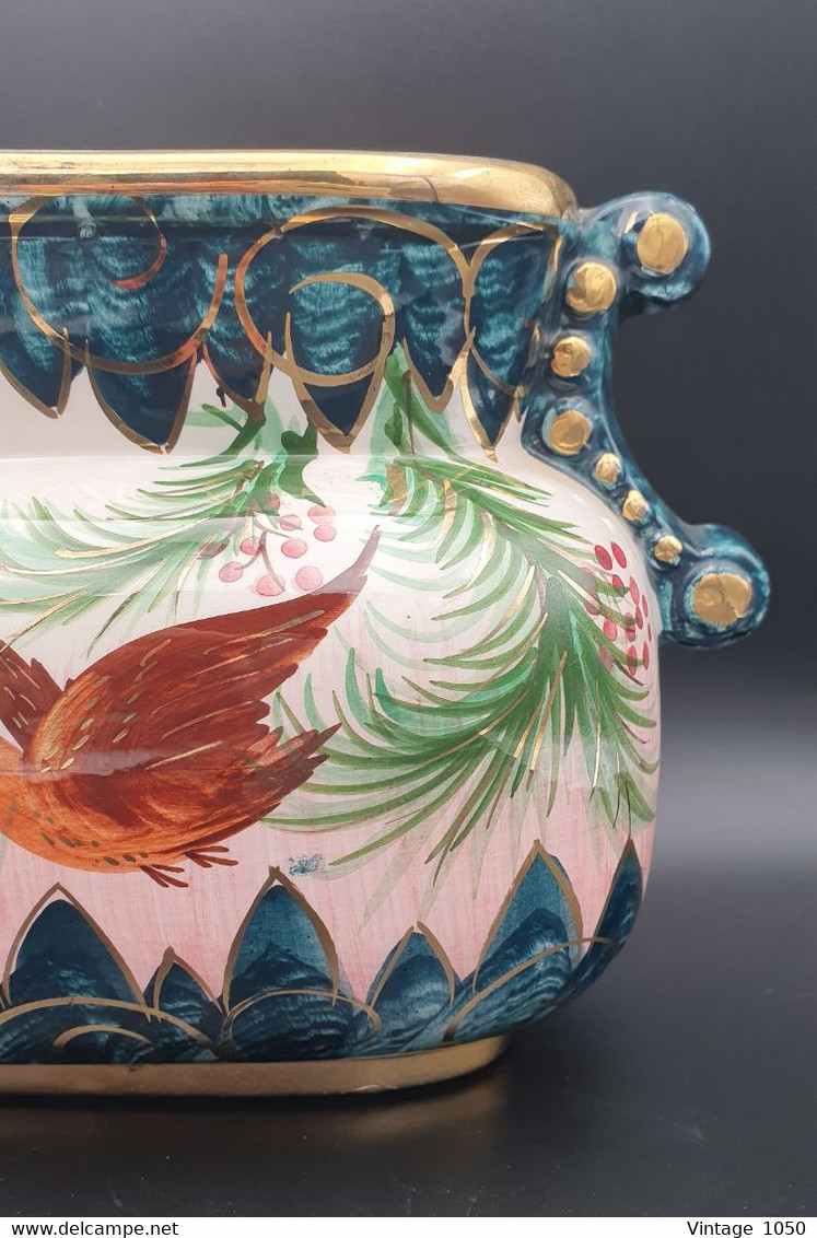 ✅ Jardinière Faïence BEQUET Thème Oiseau XXe  Ht 17cm TBE #faitmain #madeinbelgium  #ceramique #rare #objetdecollection - Béquet (BEL)