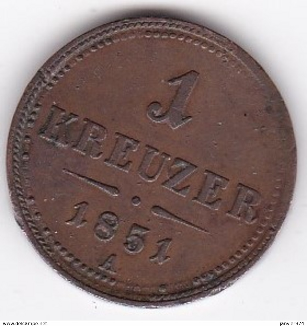 Autriche, 1 Kreuzer 1851 A, Franz Joseph I, En Cuivre, KM# 2185 - Autriche