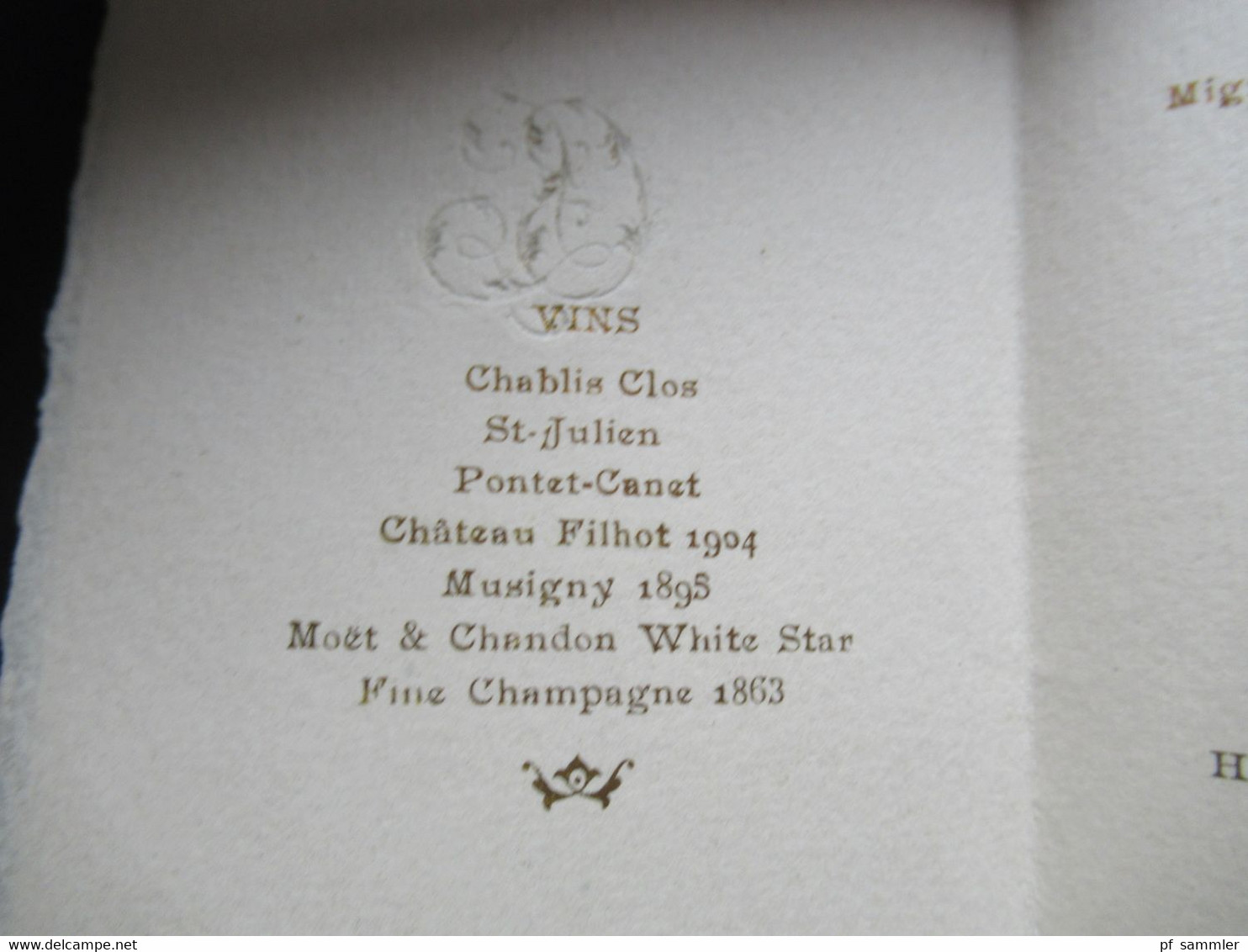 Frankreich 1863 - 1913 Einladungskarte Menu du diner Chateau de Madrid Spreisekarte / Weinkarte Moet & Chandon 1863