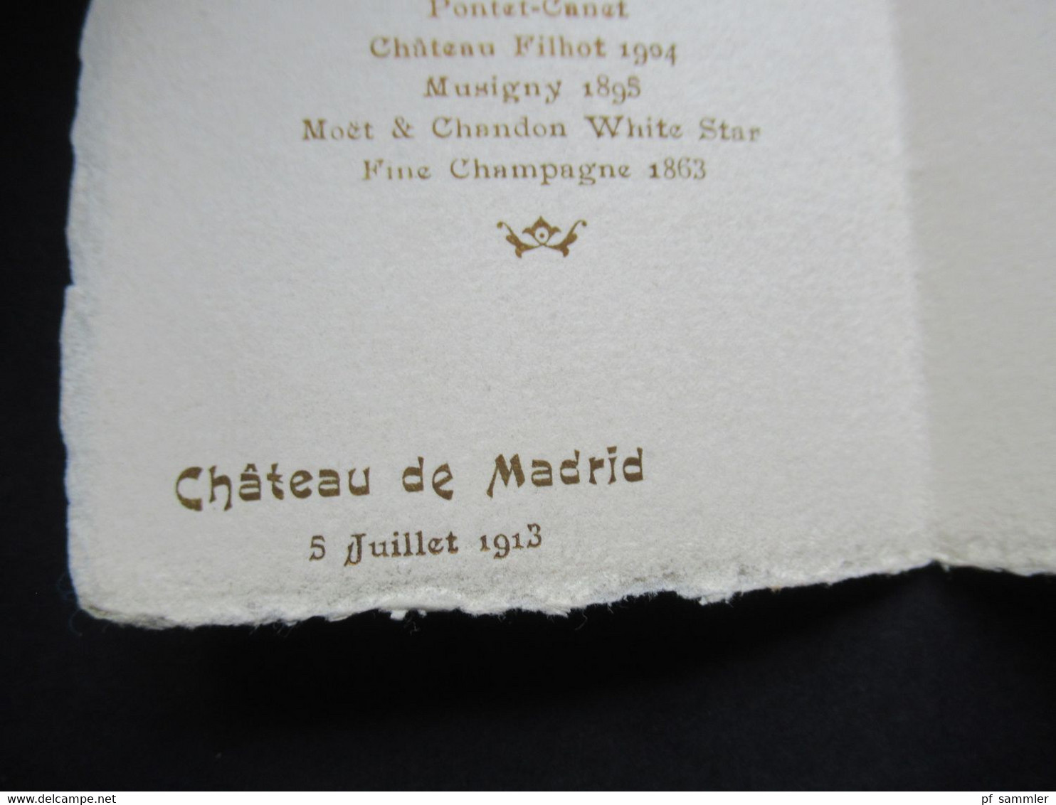 Frankreich 1863 - 1913 Einladungskarte Menu du diner Chateau de Madrid Spreisekarte / Weinkarte Moet & Chandon 1863