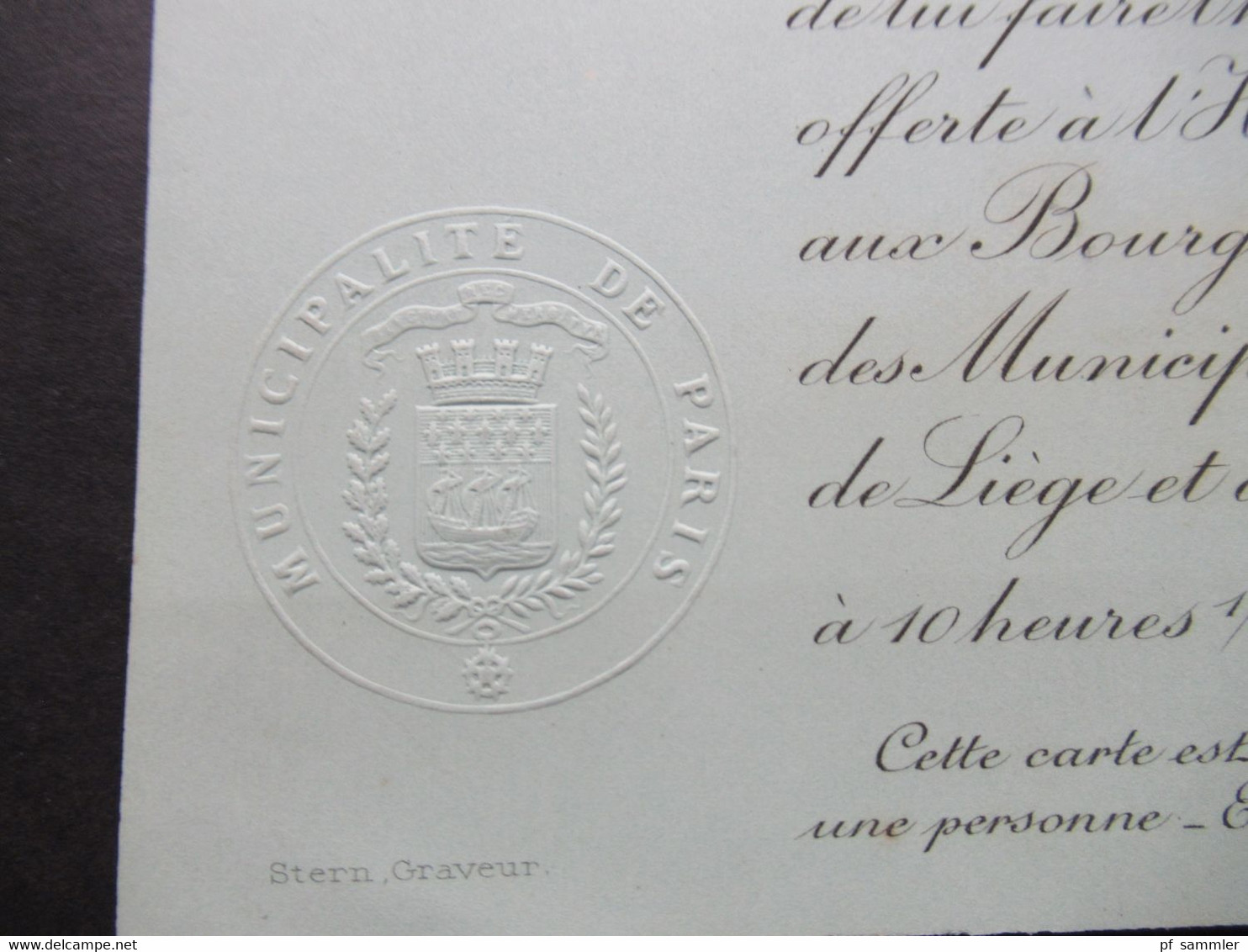 Paris Einladungskarte Tenue De Soirée Prägung Municipalite De Paris Representants De Bruxelles, Anvers, Liege Et De Gand - Historical Documents
