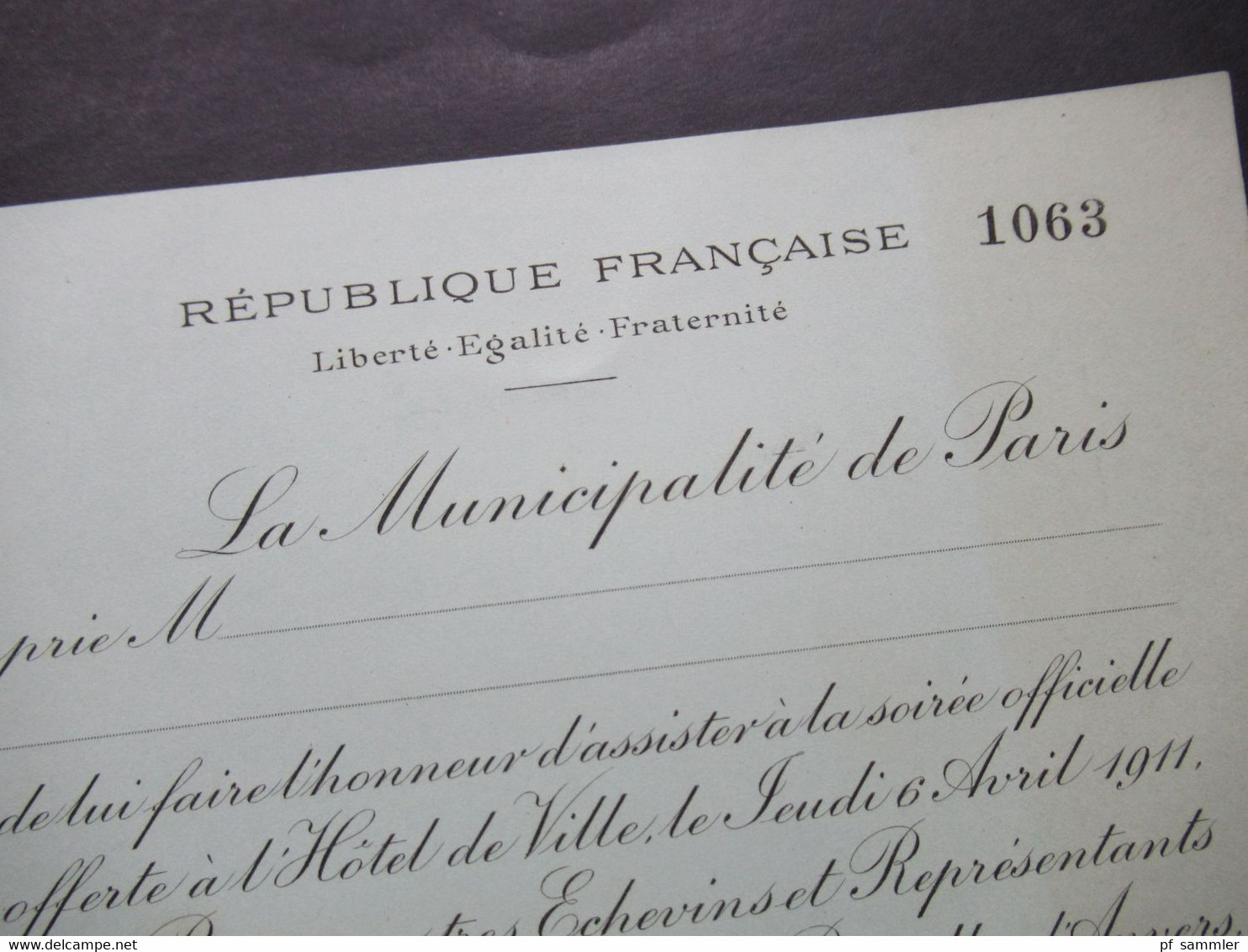 Paris Einladungskarte Tenue De Soirée Prägung Municipalite De Paris Representants De Bruxelles, Anvers, Liege Et De Gand - Historical Documents