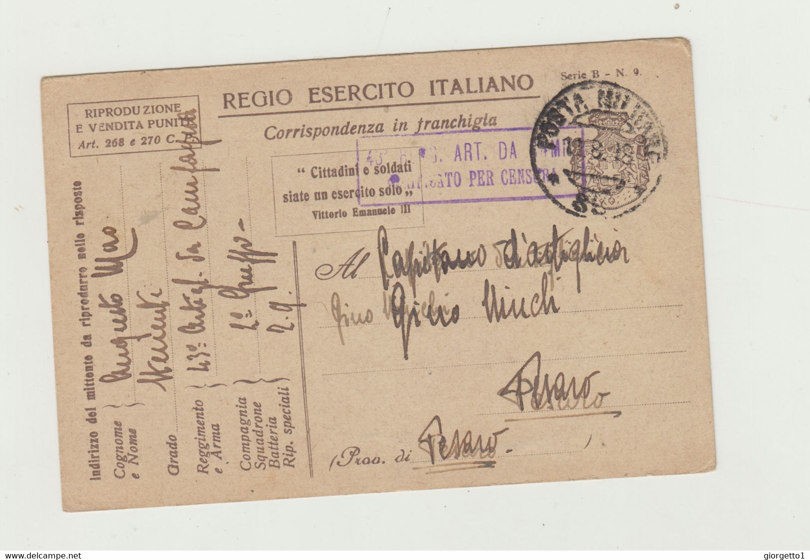 FRANCHIGIA CARTOLINA ILLUSTRATA ATTILIO - SERI B N. 6 - POSTA MILITARE DEL 1918 CON CENSURA WW1 - Franchise