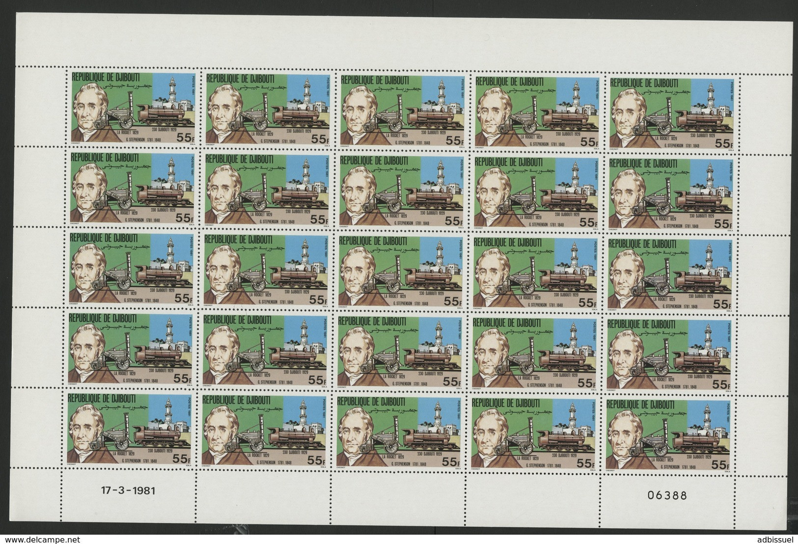 DJIBOUTI N° 531 à 533 COTE 150 € Série De 3 FEUILLES COMPLETES DE 25 Ex. MNH ** TRAINS AMTRAK RC4 ROCKET TGV. TB/VG - Treinen