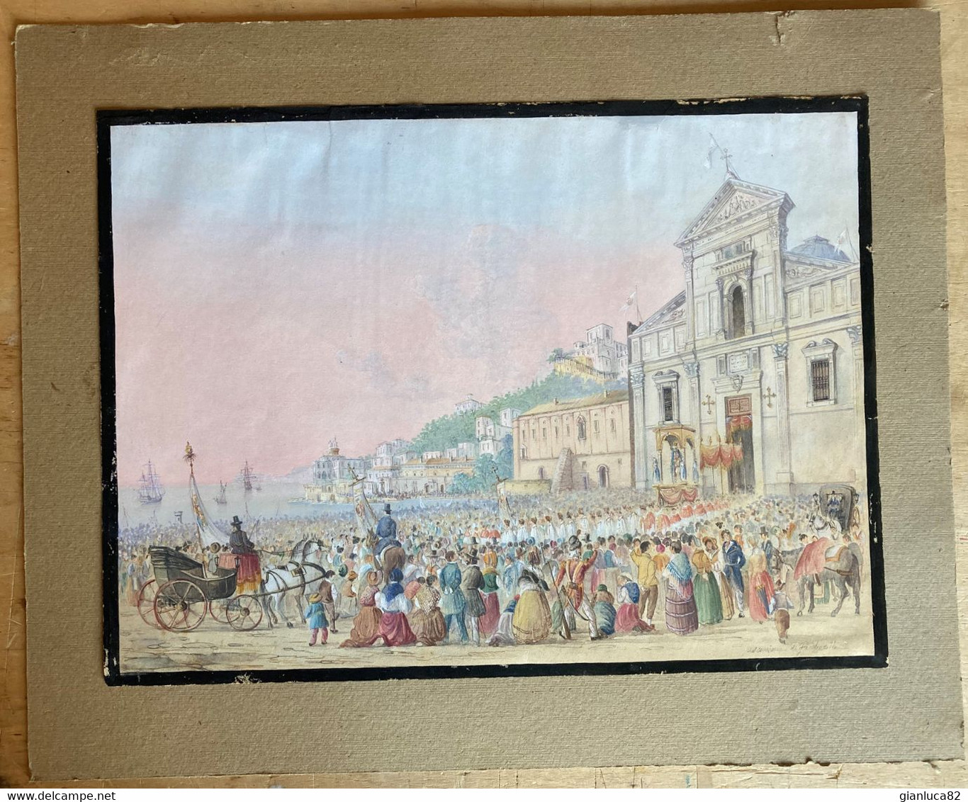 Gouache Dipinta A Tempera Su Carta Chiesa S. Maria Di Piedigrotta 1840 Ca. (D186) Come Da Foto Attribuibile Al Vianelli - Tempere