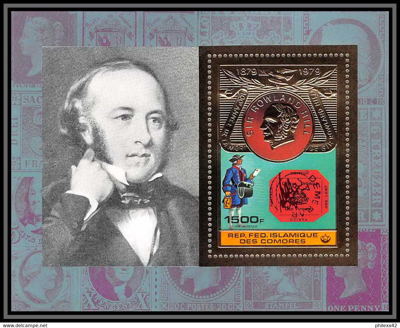 85736a Bloc Bf N°198 A Rowland Hill 1978 Penny Black Comores Comoros Timbres OR Gold Stamps UPU ** MNH - Comores (1975-...)