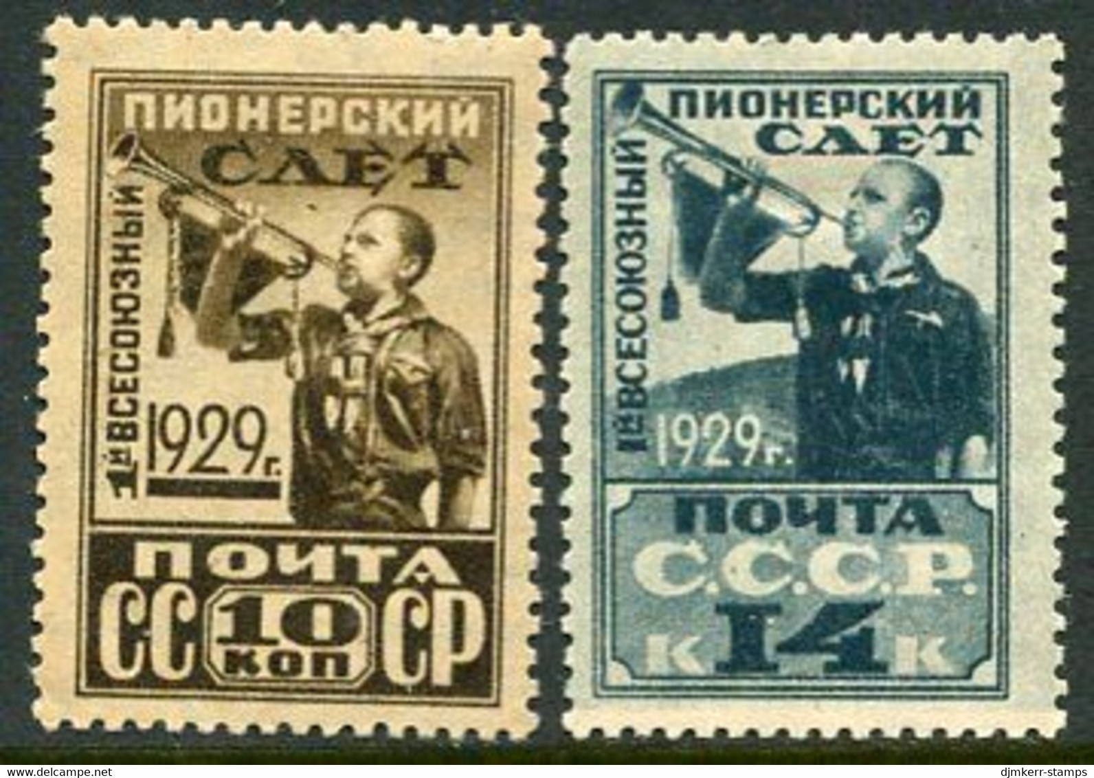 SOVIET UNION 1929 All-Union Pioneer Meeting LHM / *.  Michel 363A-364A - Ongebruikt