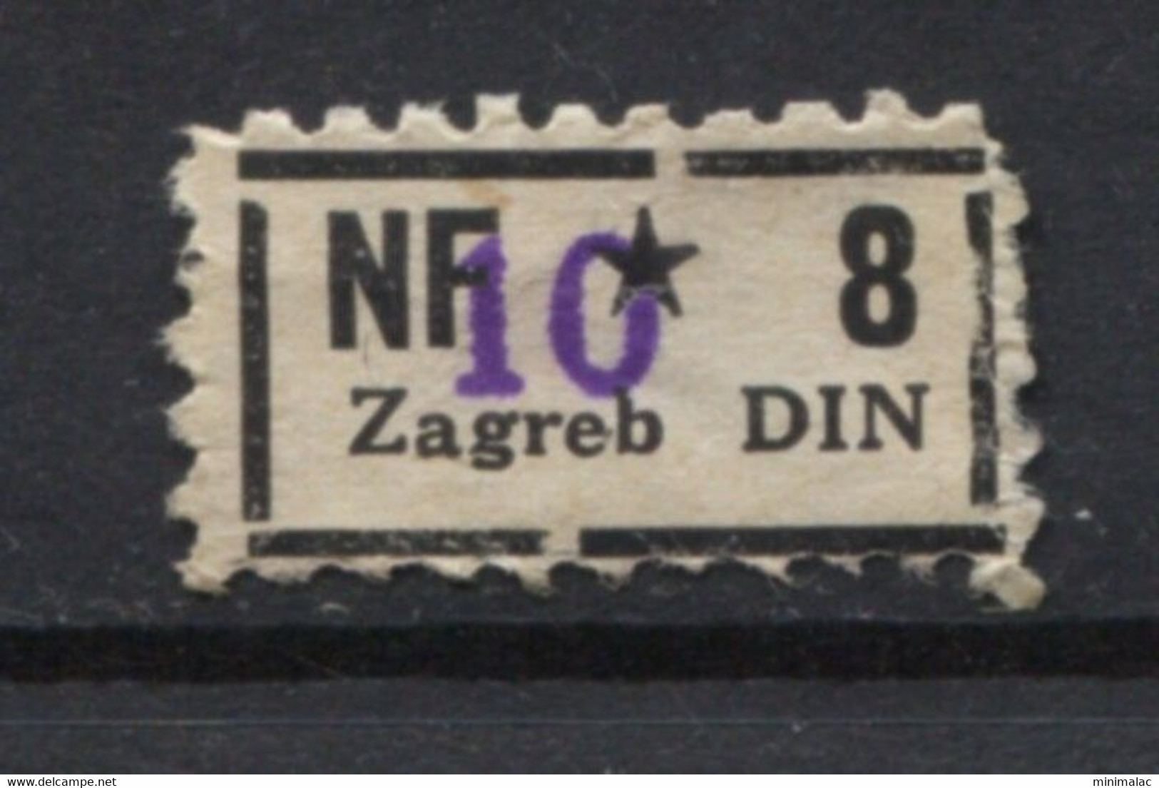 Yugoslavia 1950, Stamp For Membership NF Zagreb, Administrative Stamp, Revenue, Tax Stamp 8d Overprint 10d, Black - Dienstzegels