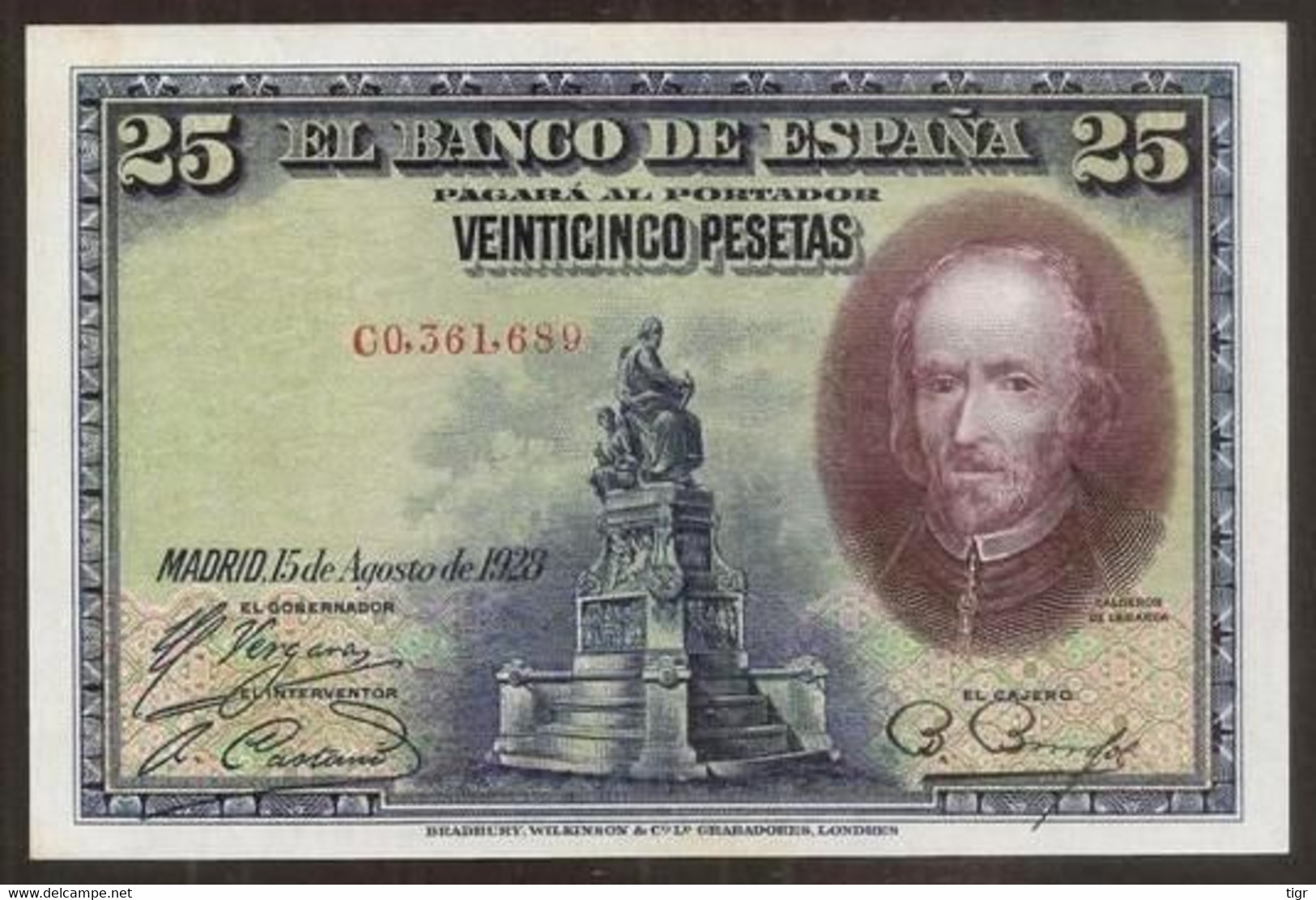 SPAIN (España). 25 Pesetas 1928. Serie C - 1-2-5-25 Pesetas