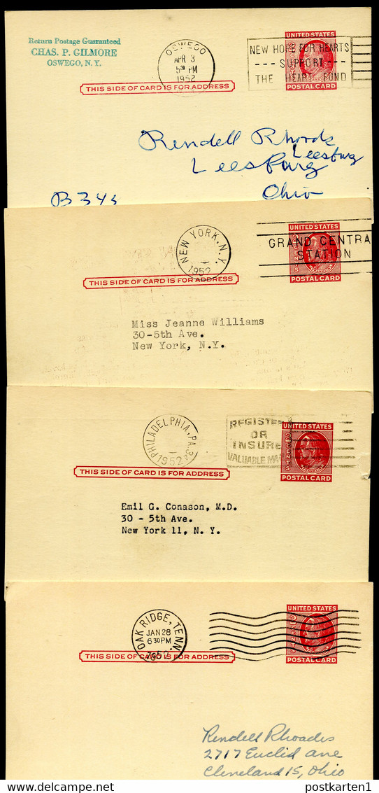 UX38 S54A 4 Postal Cards Used NY PA And TN 1952 - 1941-60