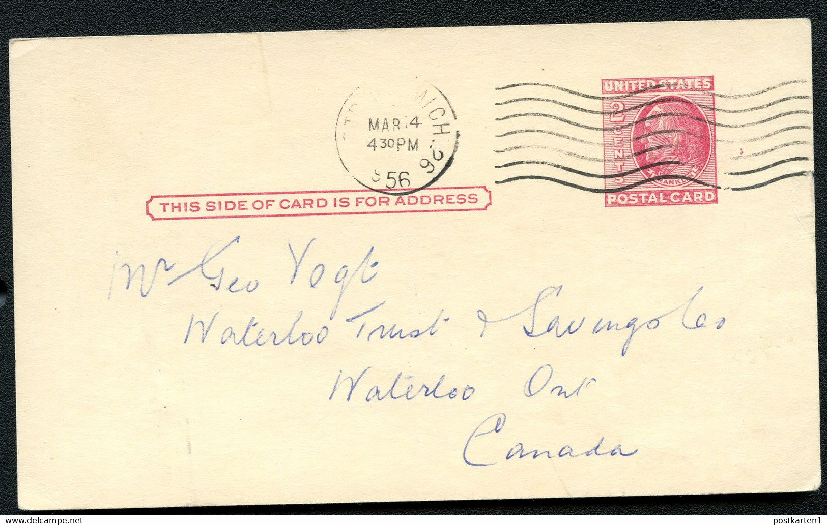 UX38 S54B Postal Card Detroit MI To CANADA 1956 - 1941-60