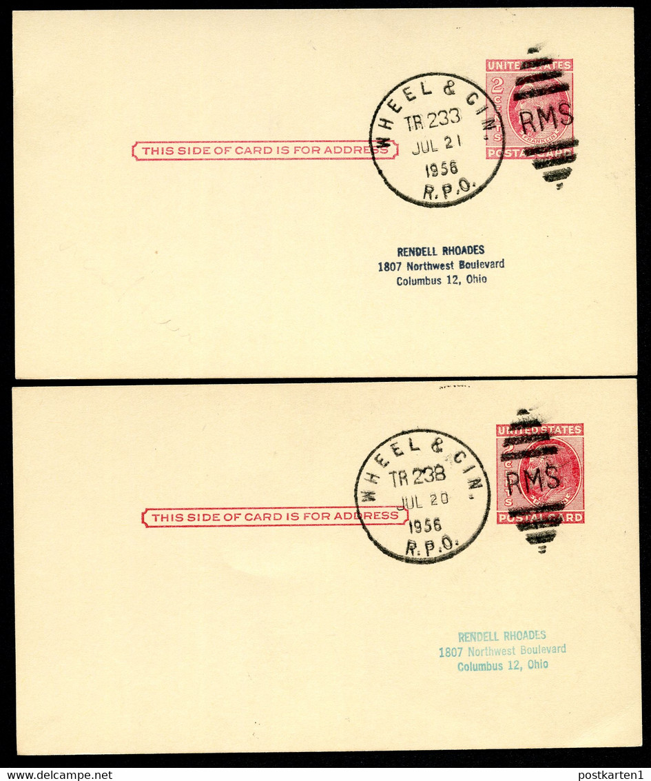 UX38 S54B 2 Postal Cards Wheel & Cin. RPO 1956 - 1941-60