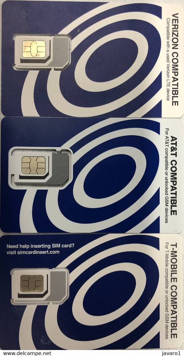 USA : 3 GSM Chip Cards :   AT&T + VERIZON + T_MOBILE  Blue Circles   MINT (2 Cards With Other Chip As Previous) - Schede A Pulce