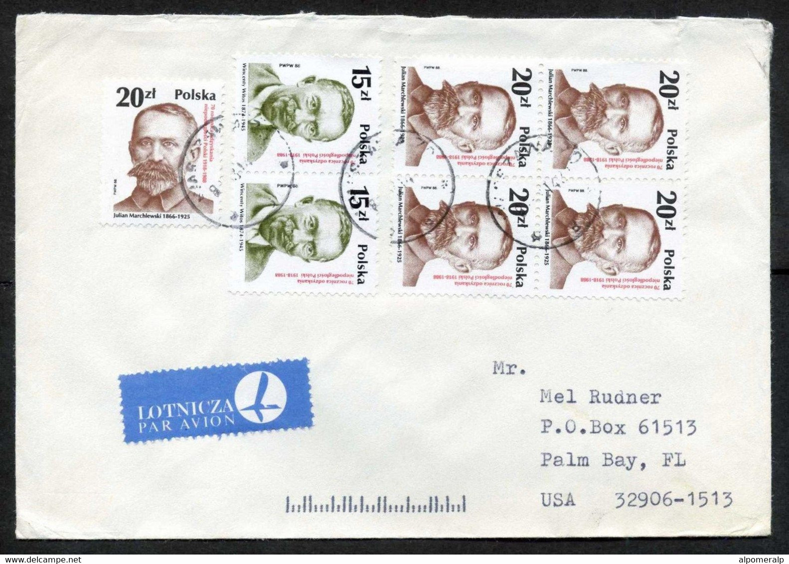 Poland Warszawa 1989, Airmail Cover Used To Florida USA | Mi 3170-3171, Famous People, Wincenty Witos, Julian Marchlewsk - Posta Aerea