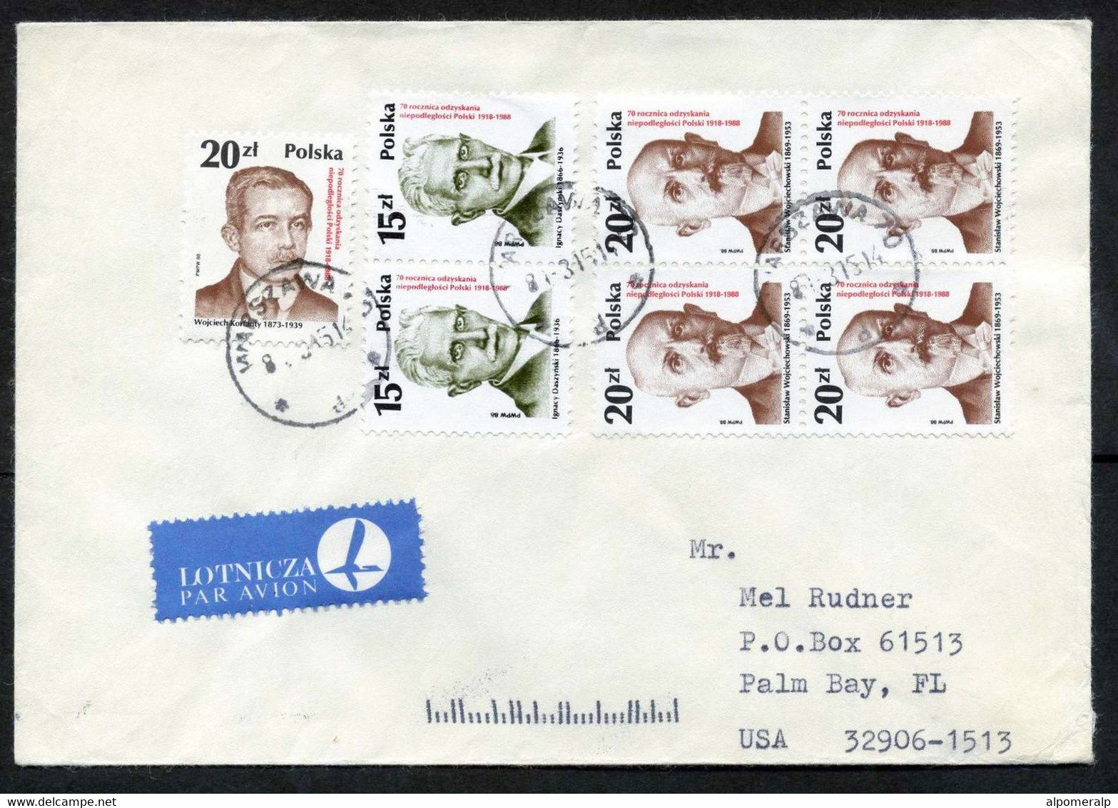 Poland Warszawa 1989 Airmail Cover Used To Florida USA - Aviones