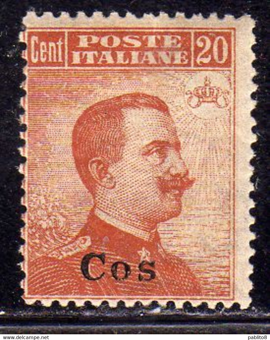 COLONIE ITALIANE EGEO 1921 1922 COO COS SOPRASTAMPATO D'ITALIA ITALY SURCHARGED CENT. 20 FILIGRANA WATERMARK MNH - Egeo (Coo)