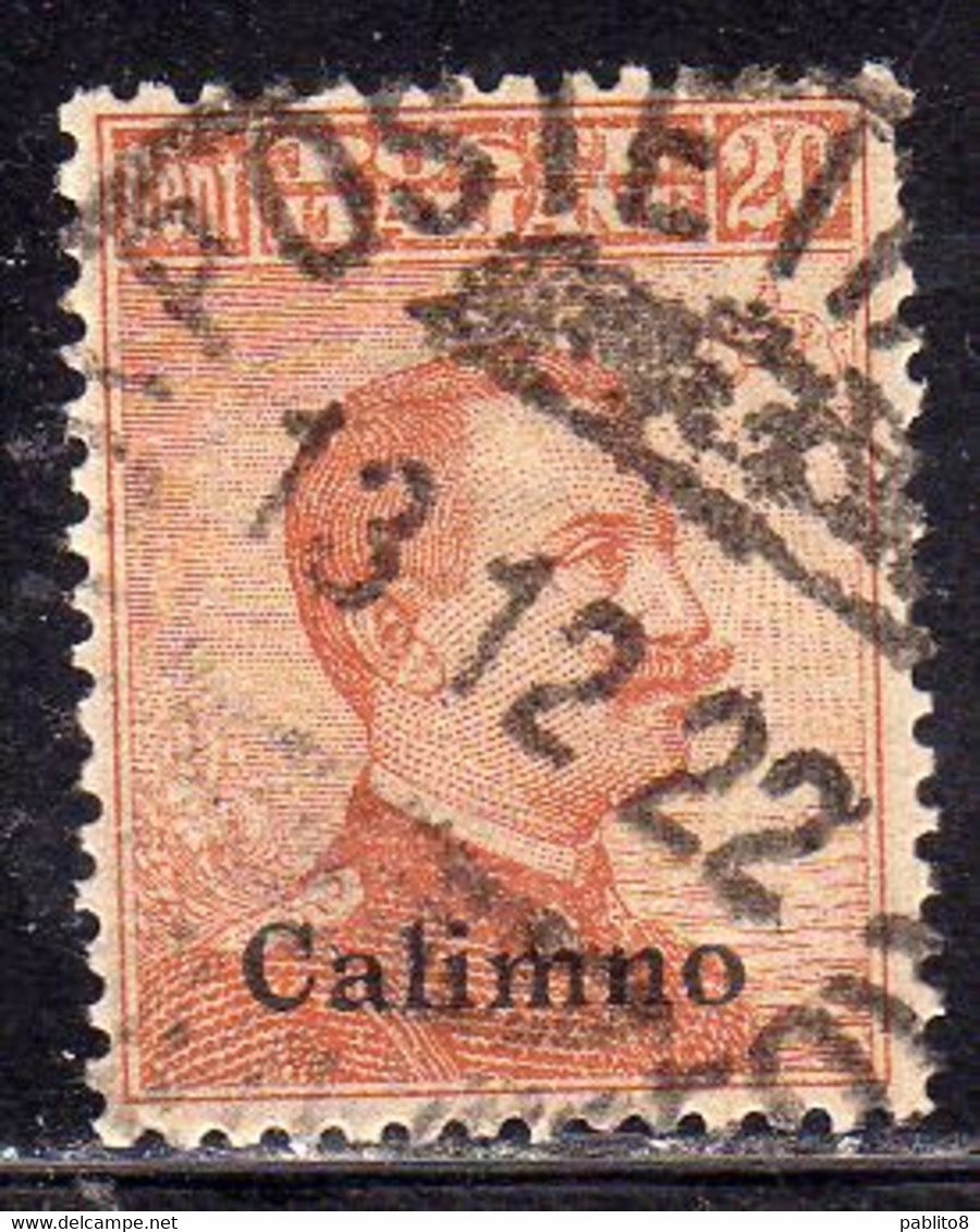 COLONIE ITALIANE EGEO CALINO CALIMNO 1921 1922 SOPRASTAMPATO ITALIA ITALY CENT 20c FILIGRANA WATERMARK USATO USED OBLIT - Egée (Calino)