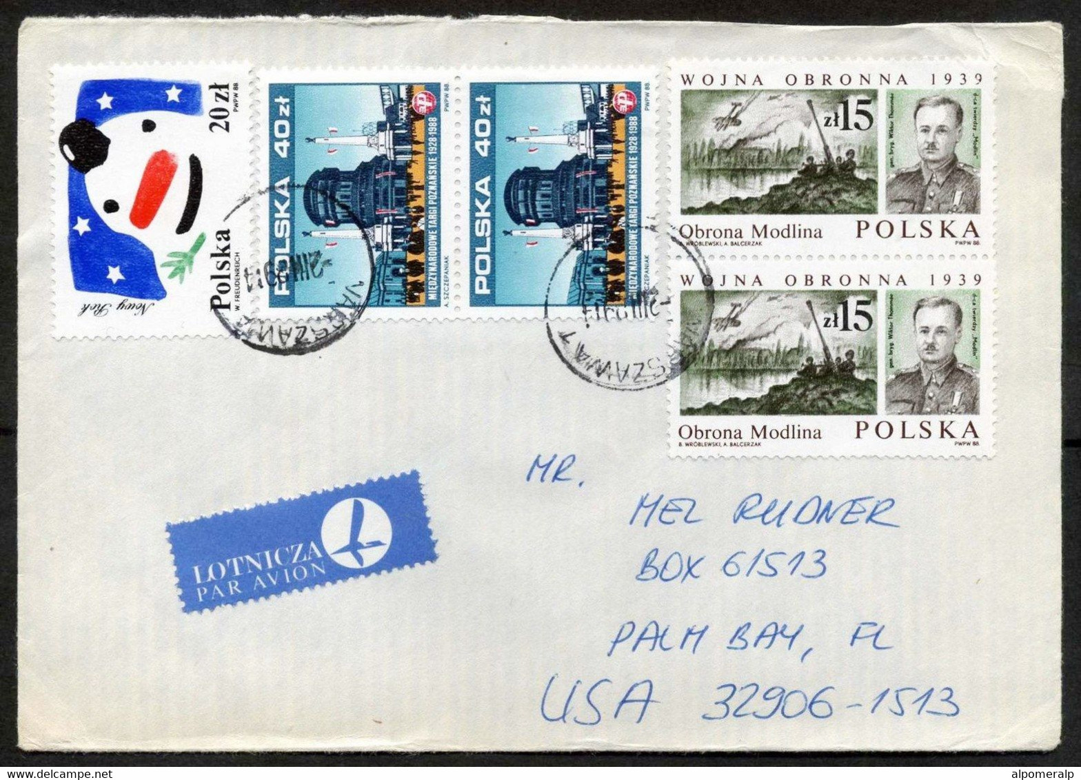 Poland Warszawa 1989 Air Mail Cover Used To Florida USA | Air Strike, Anti-aircraft WWII, War Plane | Industry | Snowman - Aviones