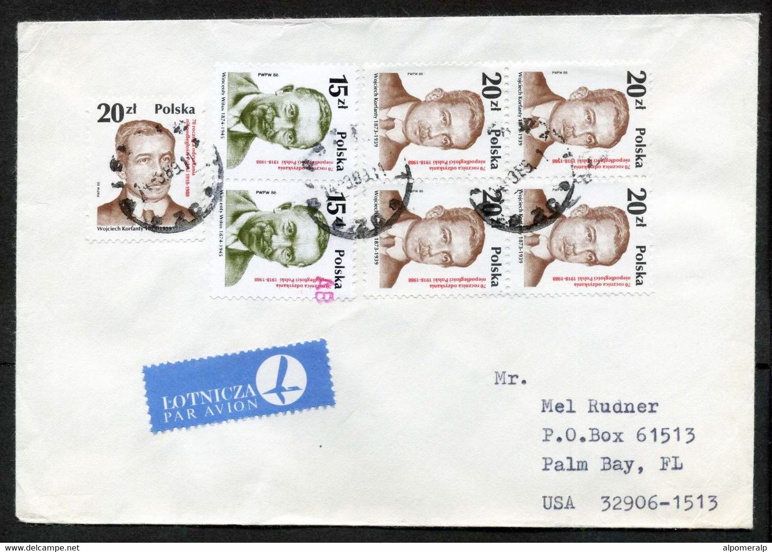 Poland Warszawa 1989 Air Mail Cover Used To Florida USA - Aviones