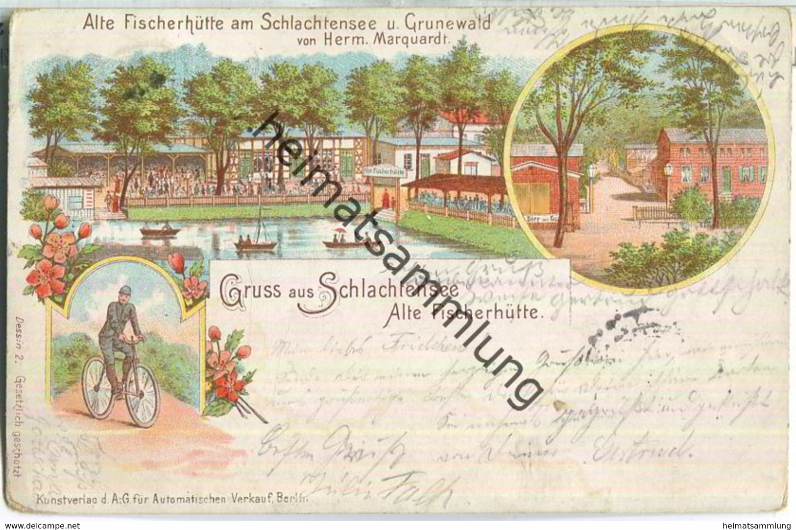 Gruss Aus Berlin-Schlachtensee- Alte Fischerhütte - Inhaber Hermann Marquardt - Fahrrad - Gaststätte - Litho - Zehlendorf