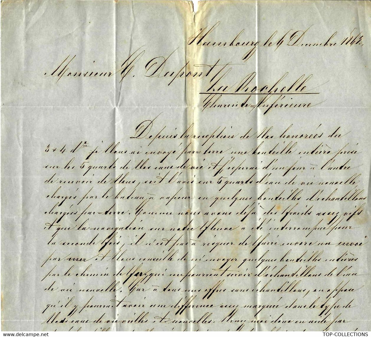 1842 Allemagne De Hambourg Hamburg Otto Bohme NEGOCIANT EAU DE VIE COGNAC Charente La Rochelle  France Dupont - 1800 – 1899