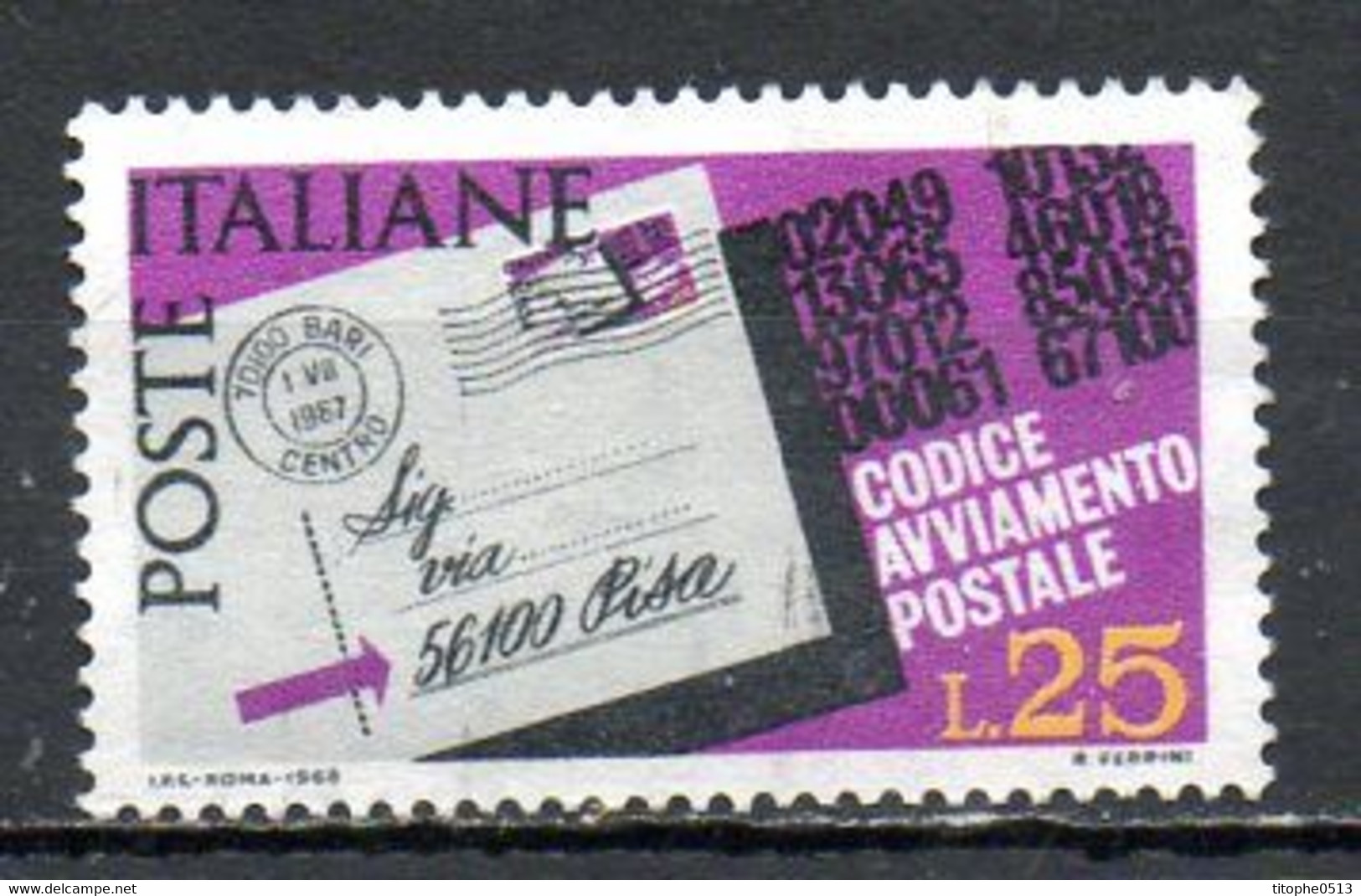 ITALIE. N°978 De 1967-8 Sans Gomme -no Gum-. Code Postal. - Postleitzahl