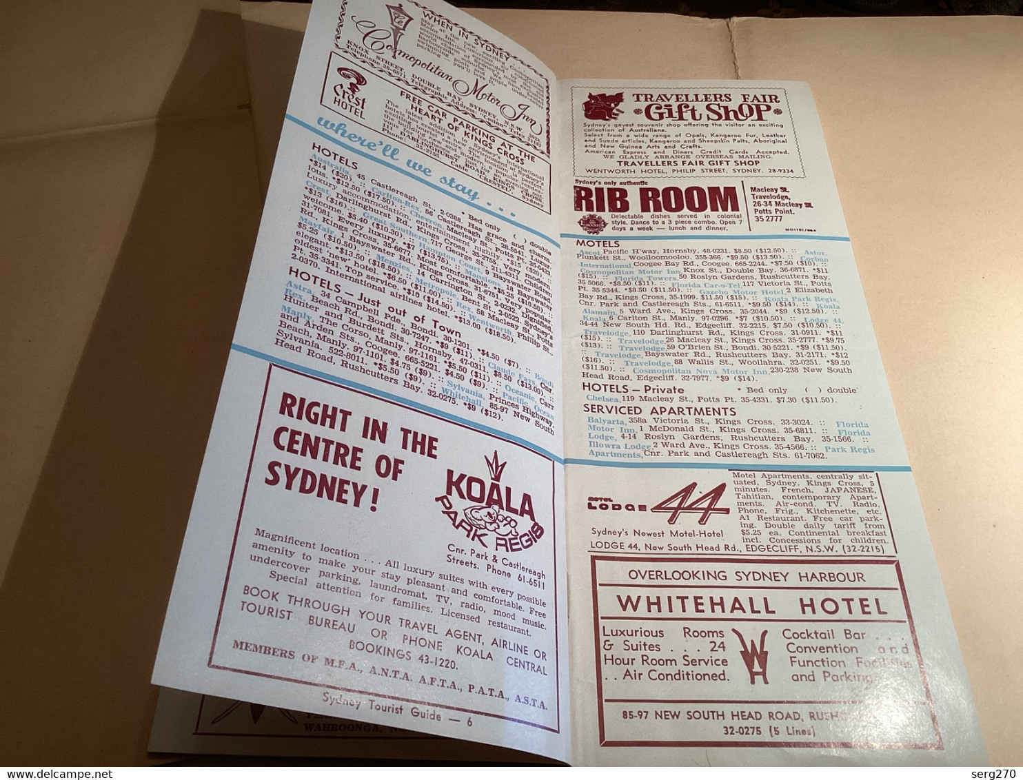 Sydney Tourisme Guide 1969 Publicité Quoi Le Plan Hôtel   Commerce Magasin Dancing Théâtre Restaurant - Australië