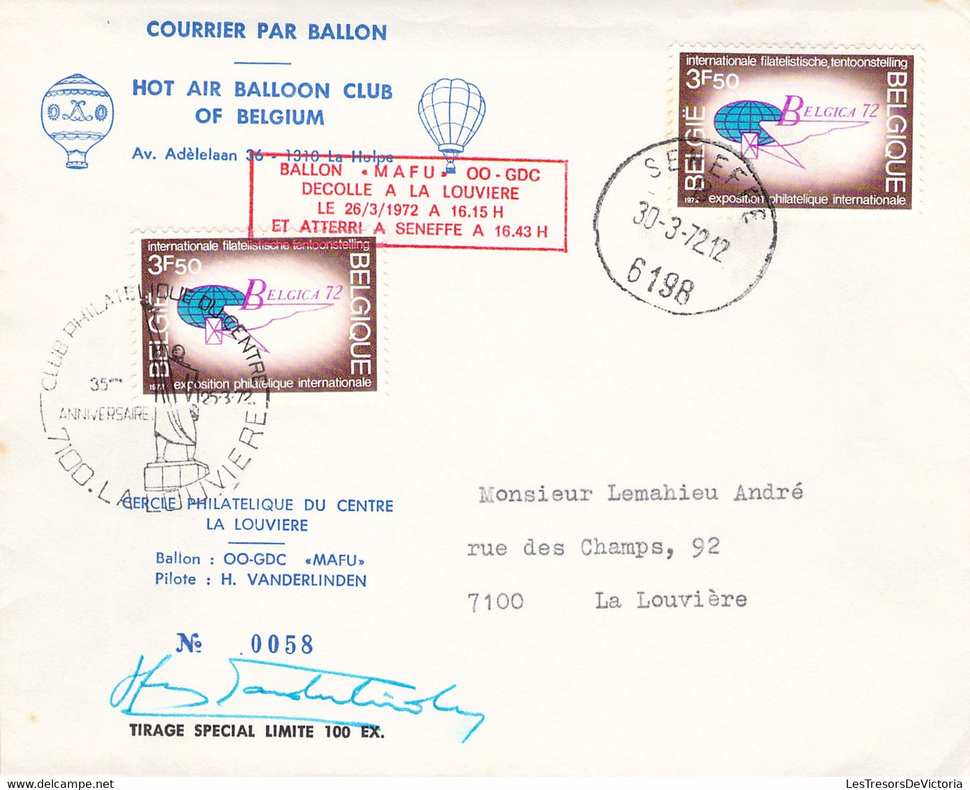 Lot De 7 Courriers Par Ballon - Dont 2 Signés Par L' Aéronaute - Montgolfière - Airships