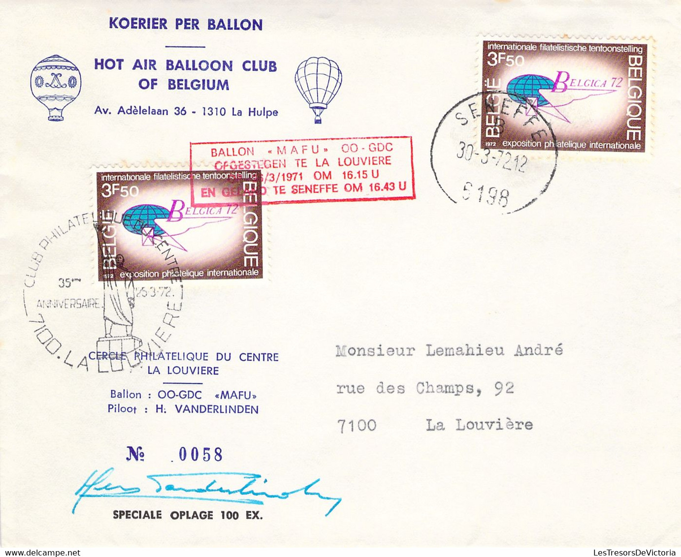 Lot De 7 Courriers Par Ballon - Dont 2 Signés Par L' Aéronaute - Montgolfière - Fesselballons