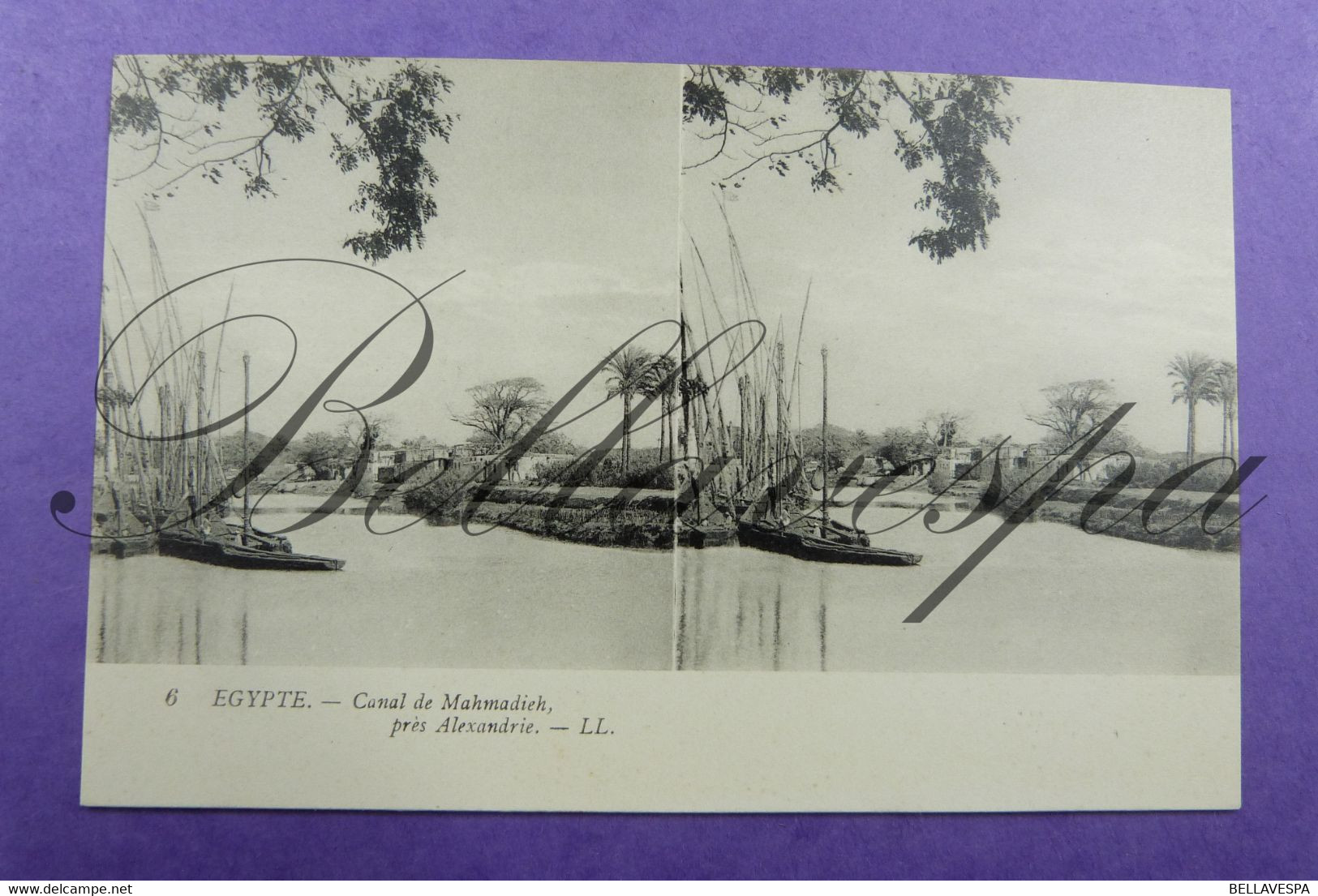 Egypte Canal De  Mahmadieh  Près Alexandrie Stéréoscopique Kanaal Stereokaart Stereoscoop Kaart - Stereoscope Cards