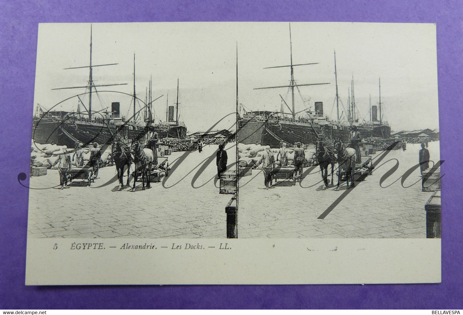 Egypte Les Docks Harbor Haven Egypt Alexandrie Stéréoscopique Kanaal Stereokaart Stereoscoop Kaart N°5, Edit. L.L.. - Stereoscope Cards