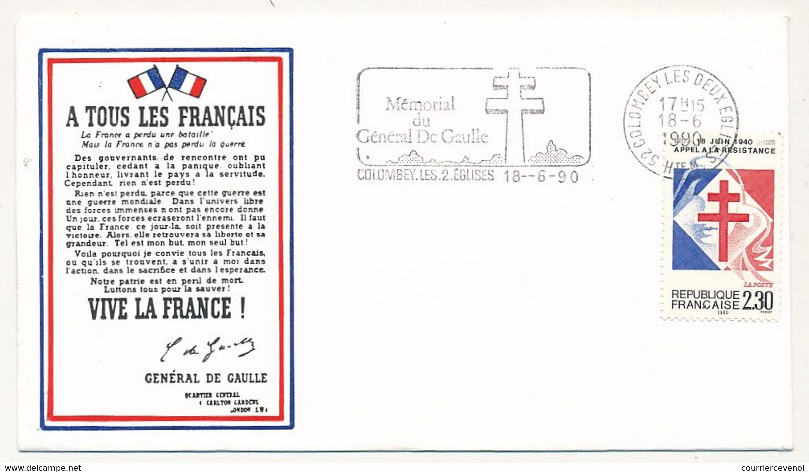 FRANCE - Enveloppe OMEC Mémorial Du Général De Gaulle - Colombey Les Deux Eglises - 18/6/1990 - De Gaulle (Général)