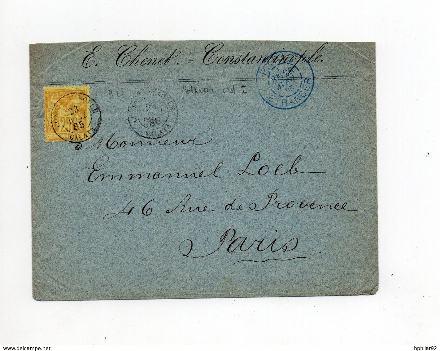 !!! LETTRE DE CONSTANTINOPLE DE 1885 POUR PARIS - Lettres & Documents