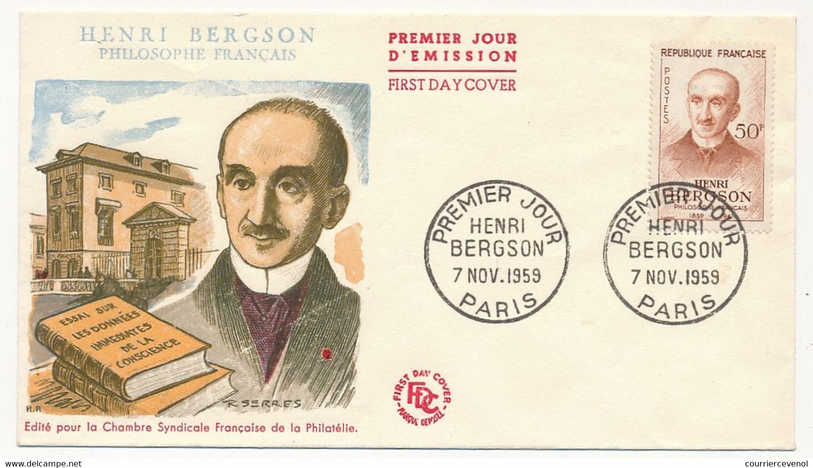 FRANCE - Env. FDC - 50F Henri Bergson - 7 Novembre 1959 - PARIS - 1950-1959