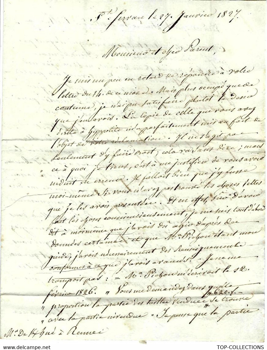 1827 BRETAGNE NOBLESSE LETTRE FAMILIALE FORET COUPES DE BOIS TAILLE St Servan "du Parcq" => Cramezel De Kerhué à Rennes - Autres & Non Classés