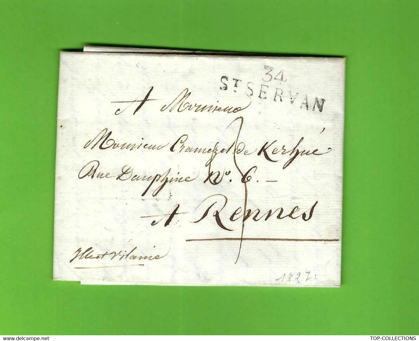 1827 BRETAGNE NOBLESSE LETTRE FAMILIALE FORET COUPES DE BOIS TAILLE St Servan "du Parcq" => Cramezel De Kerhué à Rennes - Altri & Non Classificati