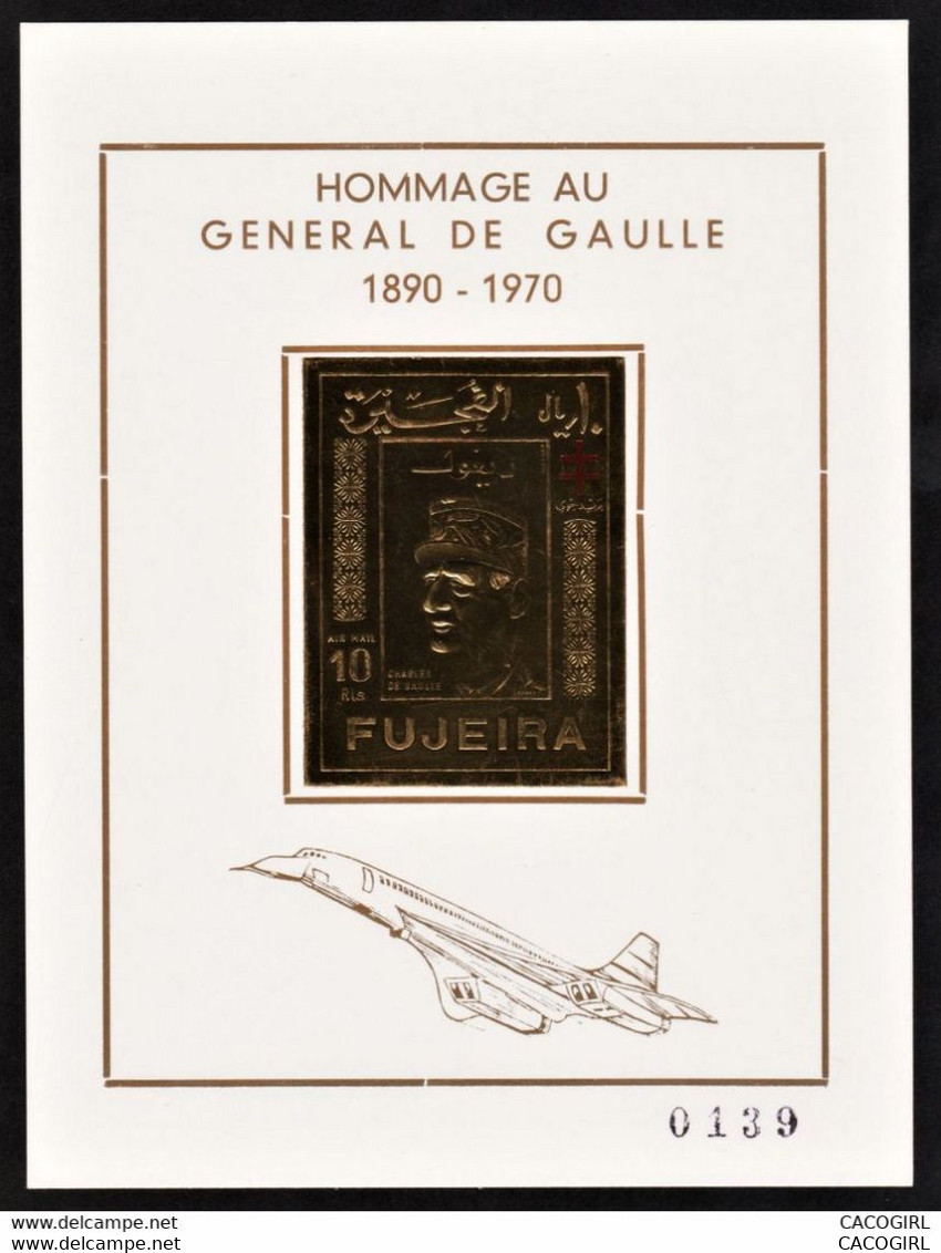 Concorde - Hommage Au Général De Gaulle FUJEIRA 1970 Bloc Neuf Numéroté - De Gaulle (General)