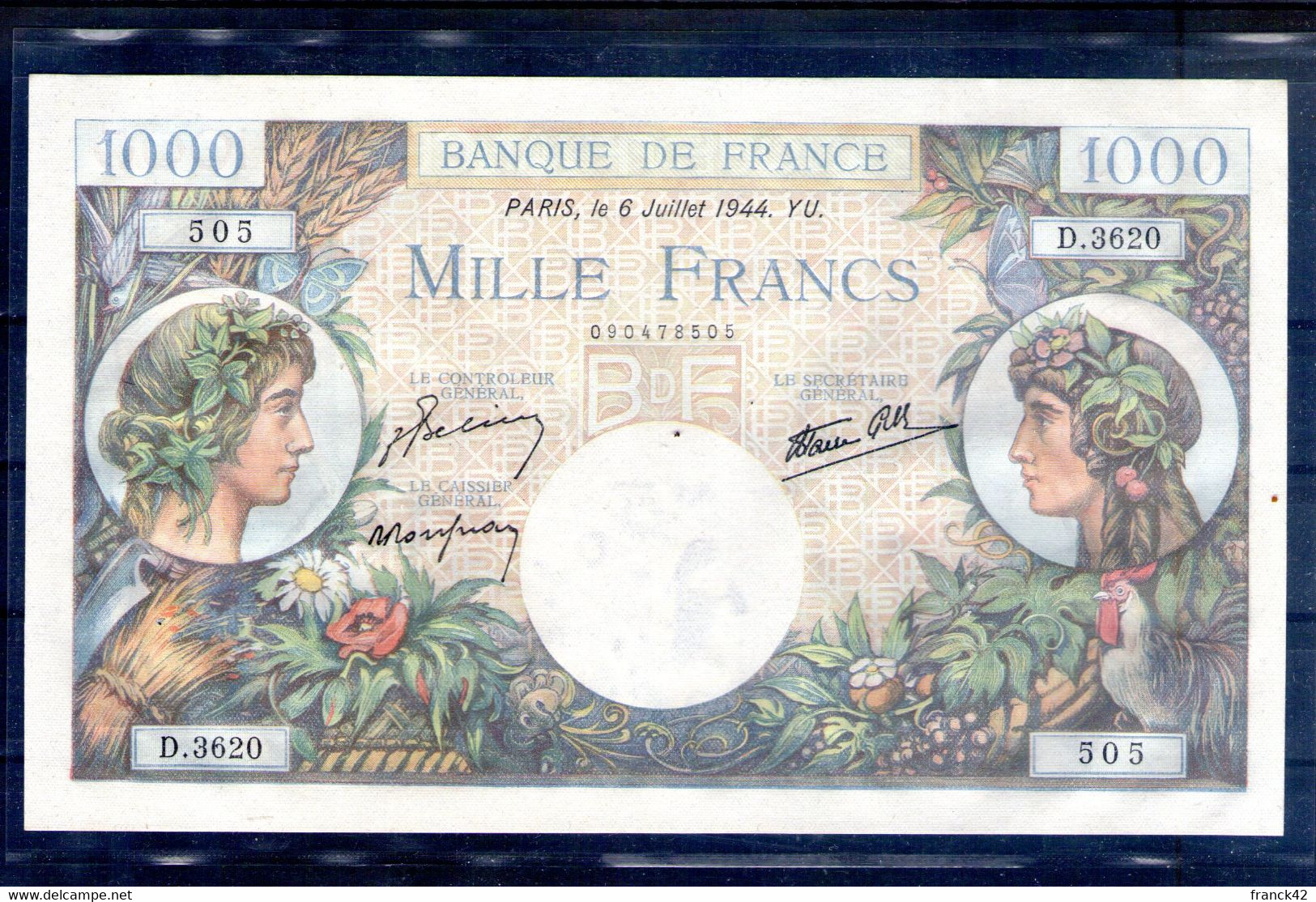 France. 1000f Commerce Et Industrie. 6 Juillet 1944 - 1 000 F 1940-1944 ''Commerce Et Industrie''