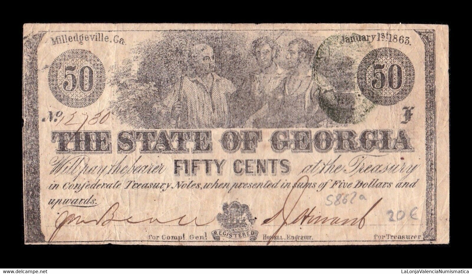 Estados Unidos United States 50 Cents 1863 Pick S862a The State Of Georgia Milledgeville - Georgia