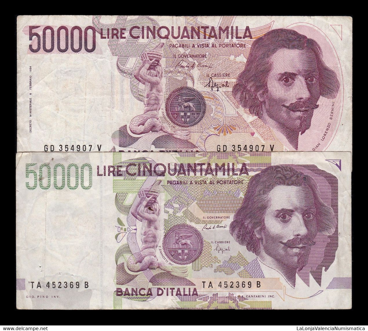 Italia Italy Set 2 Banknotes 50000 Lire 1984 1992 Pick 113a 116a BC+ F+ - 50000 Lire