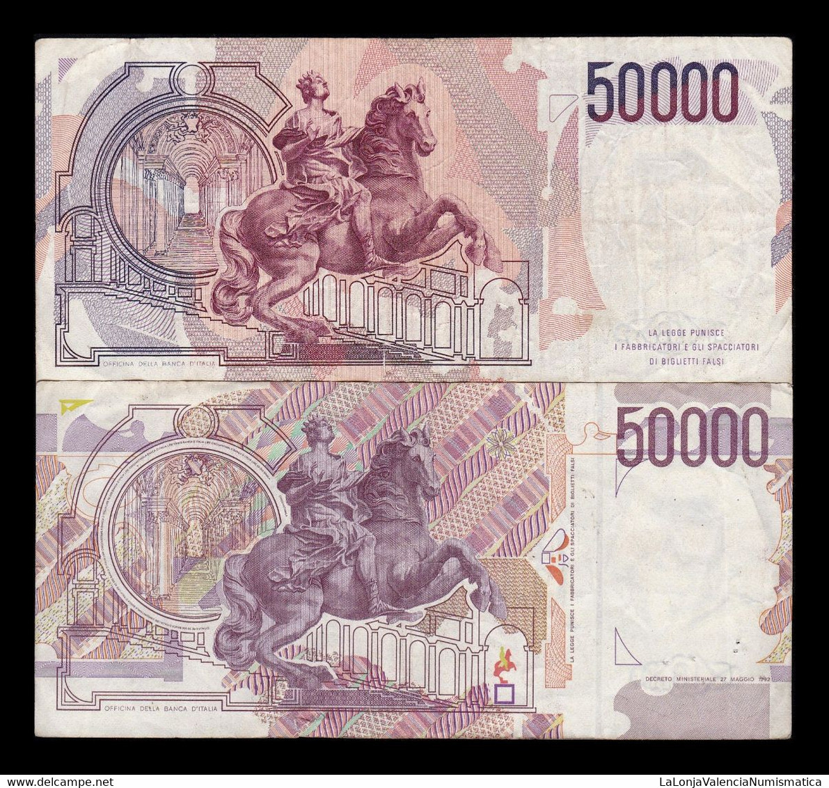 Italia Italy Set 2 Banknotes 50000 Lire 1984 1992 Pick 113a 116a BC+ F+ - 50.000 Lire