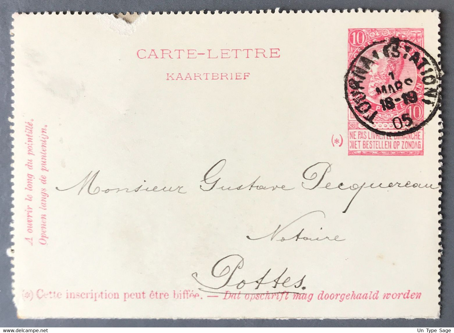 Belgique Entier Type N°58 - Cachet TOURNAI (STATION) DEPART 1.3.1905 - (A409) - Carte-Lettere