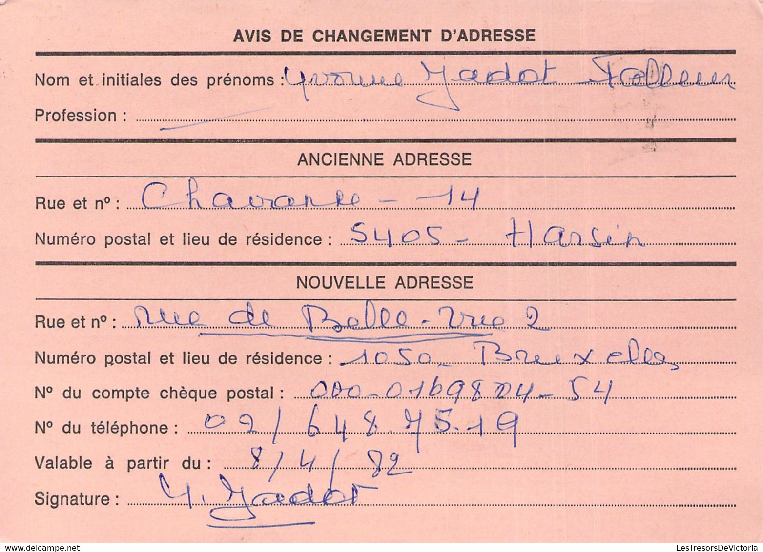 Entier Postal 6 F - Avis De Changement D'adresse - Belgique - Addr. Chang.